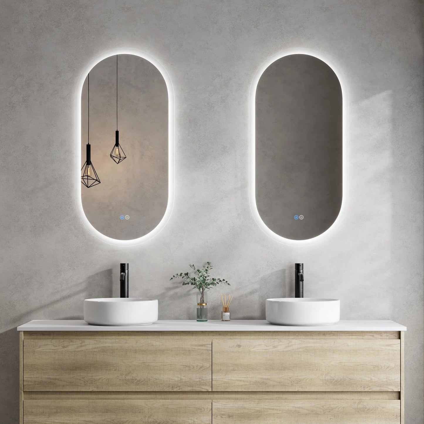 Frameless Oval wall mirror with hidden LED light