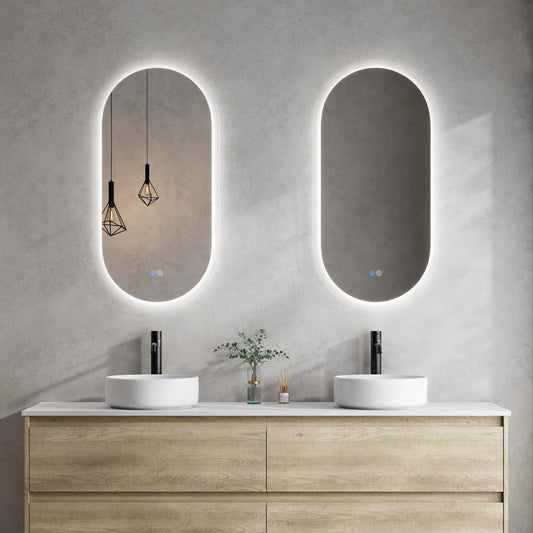 Frameless Oval wall mirror with hidden LED light