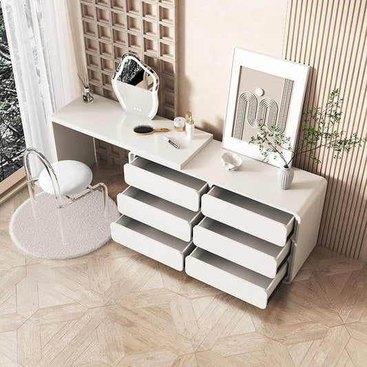 Abby Vanity Table with Stool and Mirror/Dressing Table/White/Acrylic/six Drawers