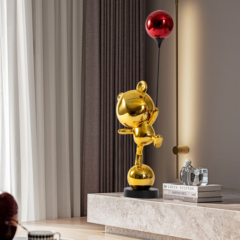 Gold Bear with Balloon Abstract Sculpture