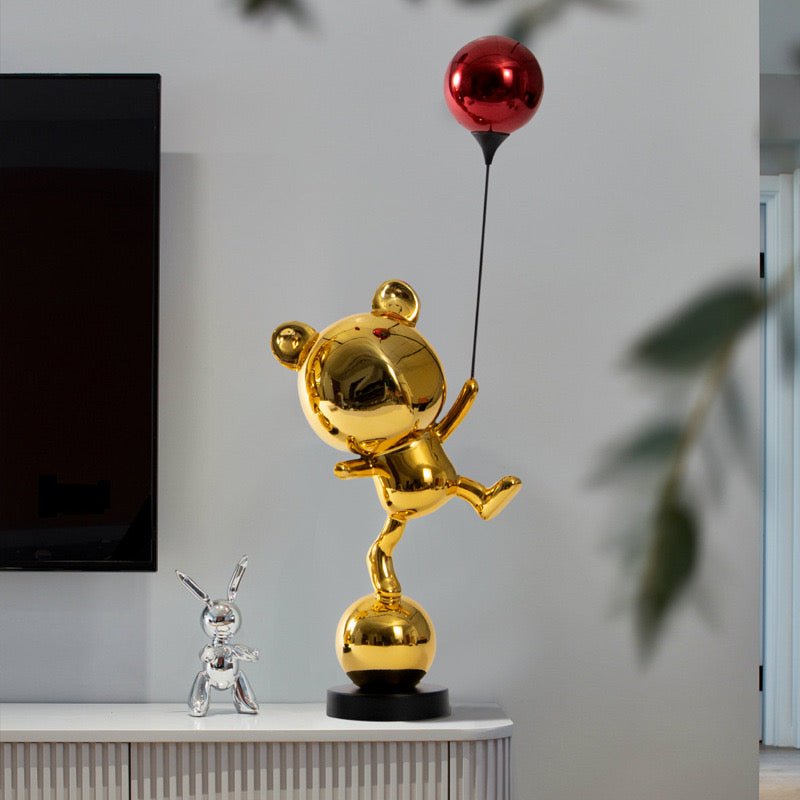 Gold Bear with Balloon Abstract Sculpture