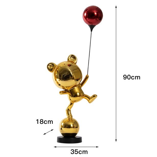 Gold Bear with Balloon Abstract Sculpture