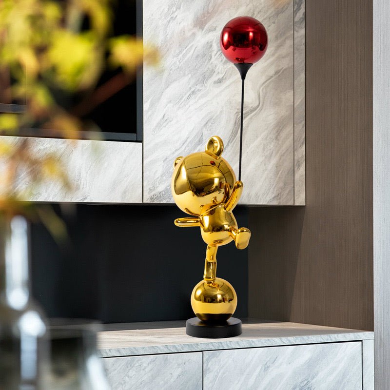 Gold Bear with Balloon Abstract Sculpture