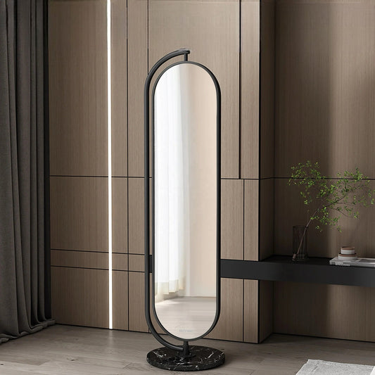 Black frame Oval floor hanger and rotatable Mirror