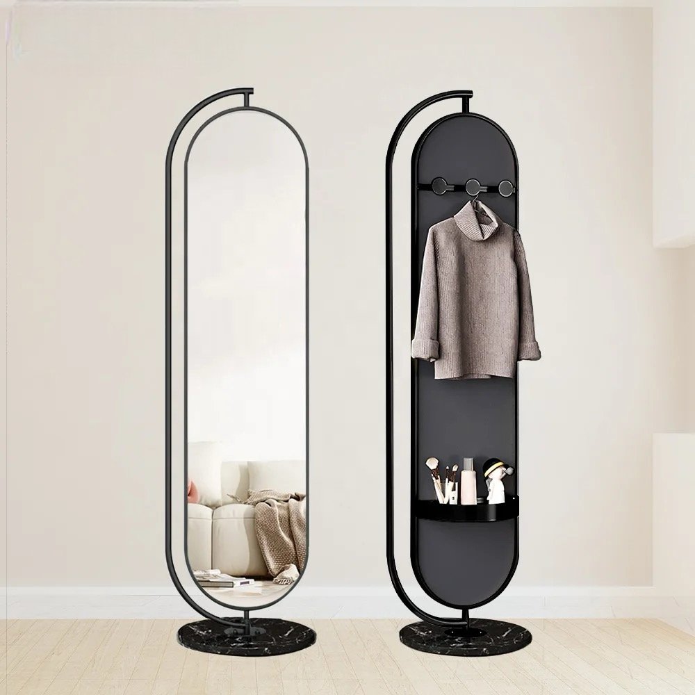 Black frame Oval floor hanger and rotatable Mirror