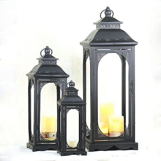 Black metal decorative lanterns set