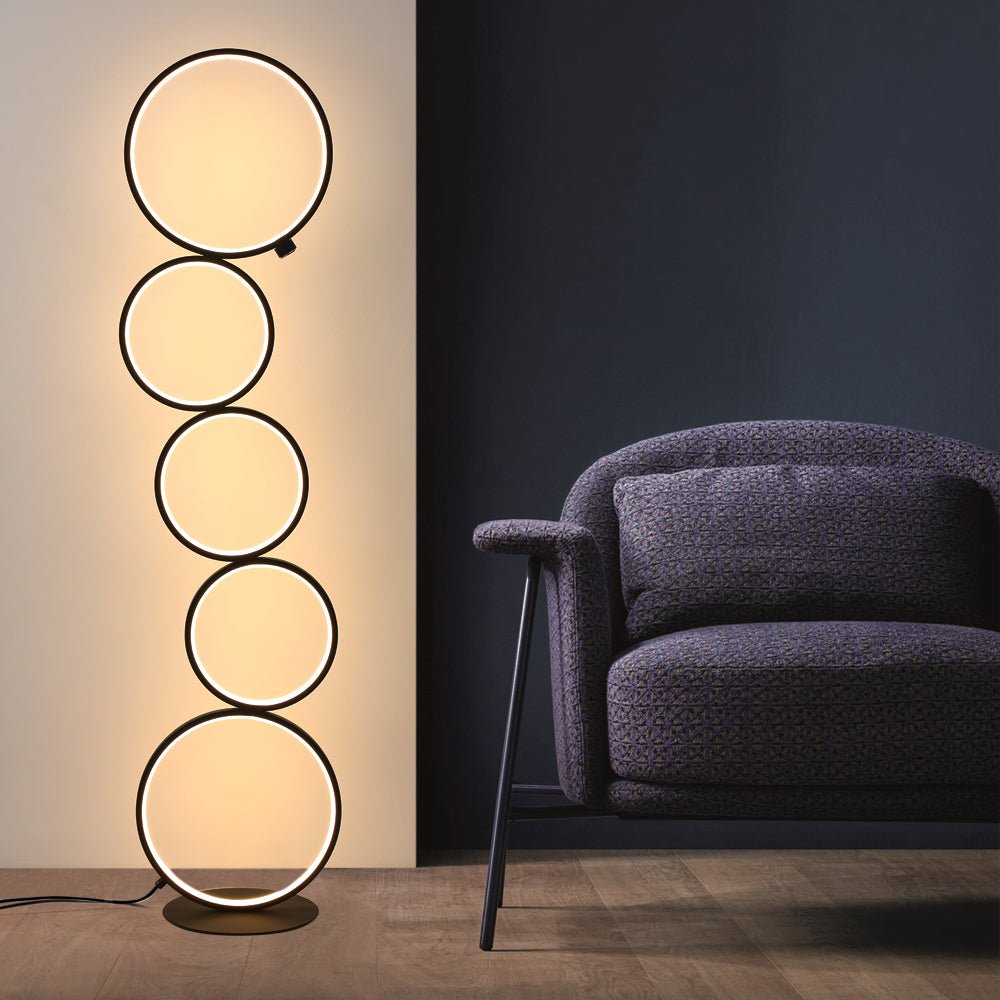 C5 Black LED Floor Lamp 5-Ring Novelty Dimmable Standing Lamp