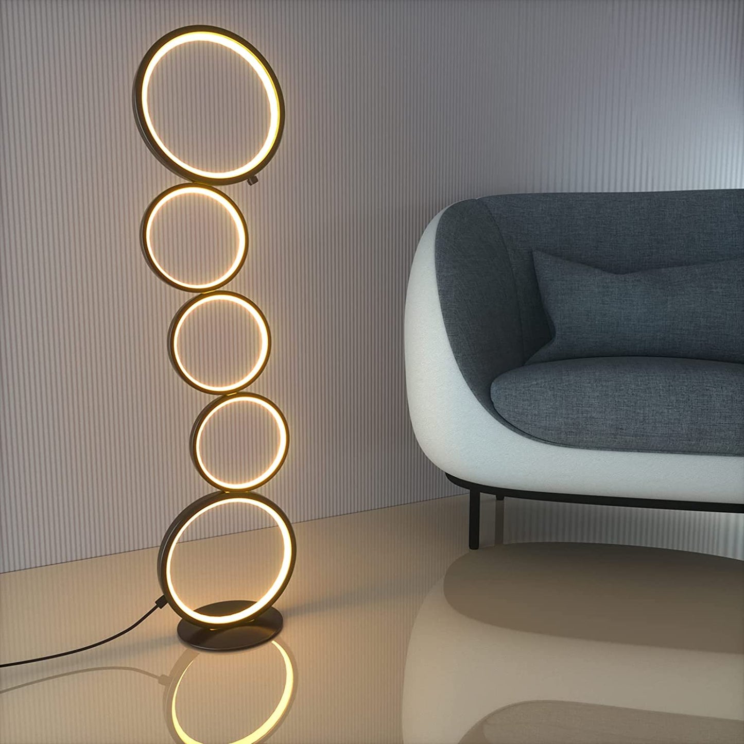 C5 Black LED Floor Lamp 5-Ring Novelty Dimmable Standing Lamp