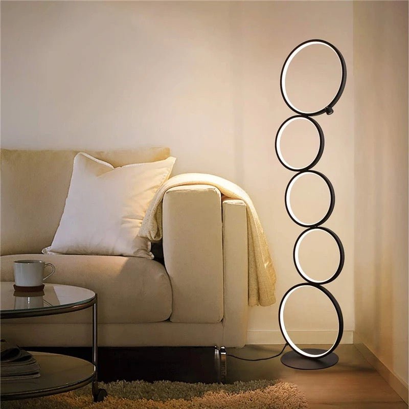 C5 Black LED Floor Lamp 5-Ring Novelty Dimmable Standing Lamp