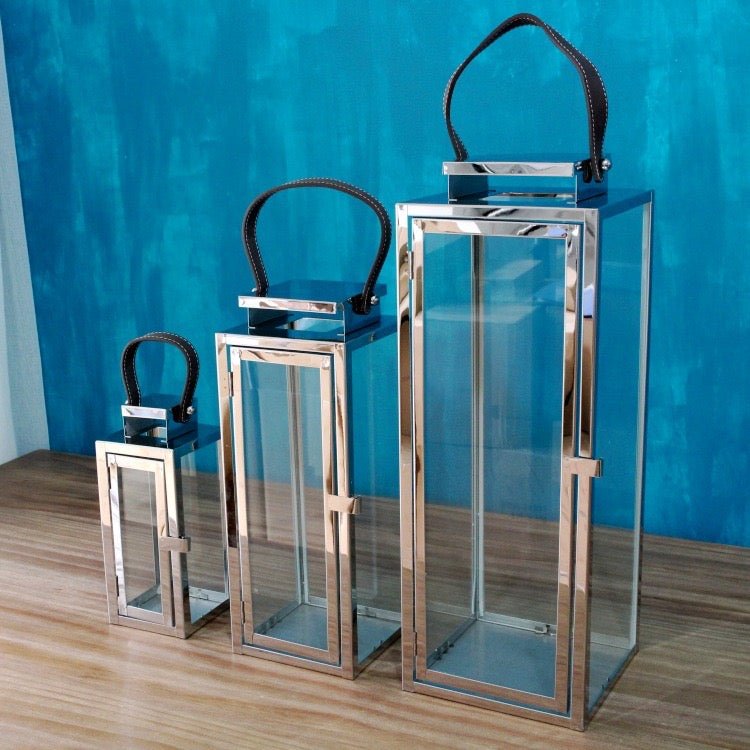 Candle aluminum lantern set with leather handle