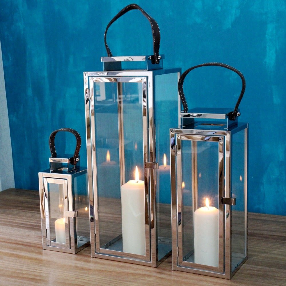 Candle aluminum lantern set with leather handle