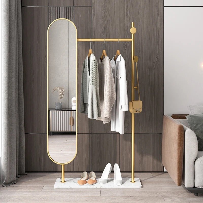 Clothes rack with oval full length Mirror