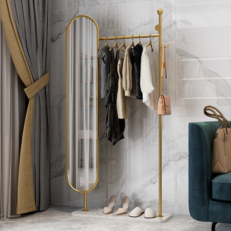 Clothes rack with oval full length Mirror