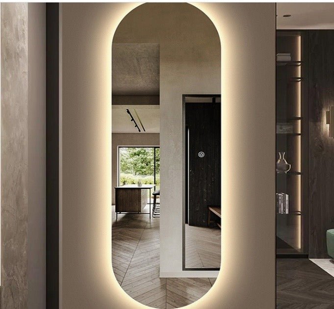 Frameless Oval wall mirror with hidden LED light