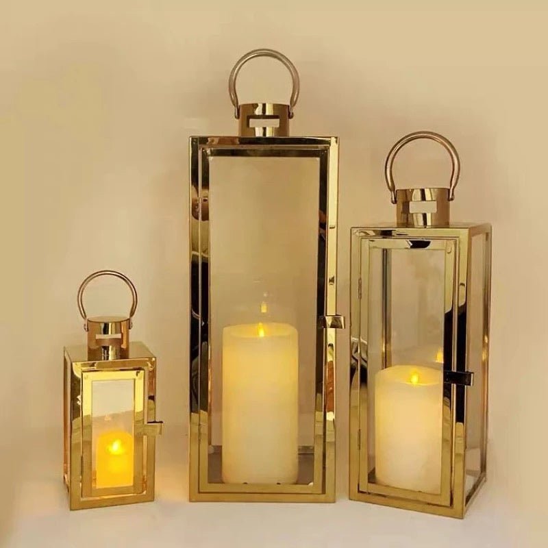 Gold Metal Lanterns set for home decorating