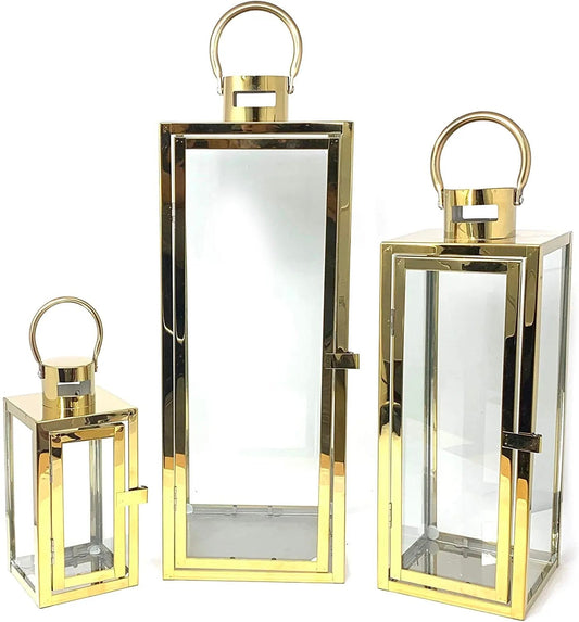 Gold Metal Lanterns set for home decorating