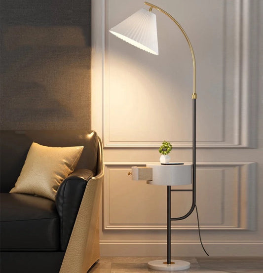 Elegant Arc Floor Lamp with Built-In Side Table