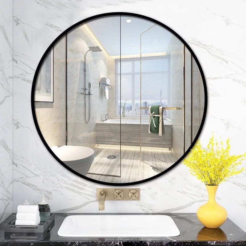 Medium Round Aluminum Black frame wall mirror 80x80 CM