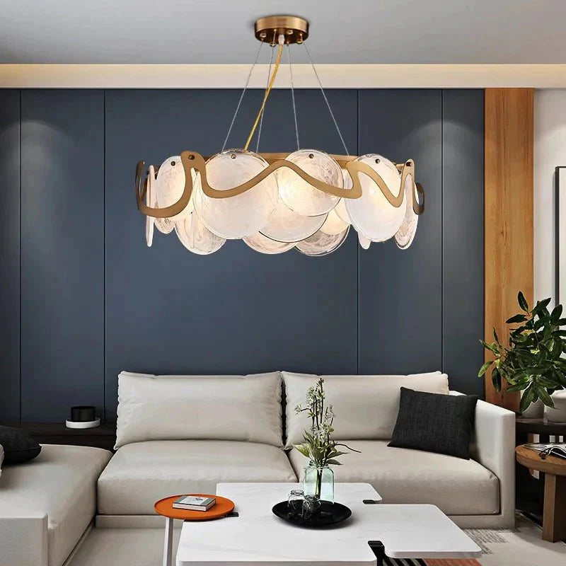 Modern Cloud Glass Led Pendant Lights Gold Metal Living