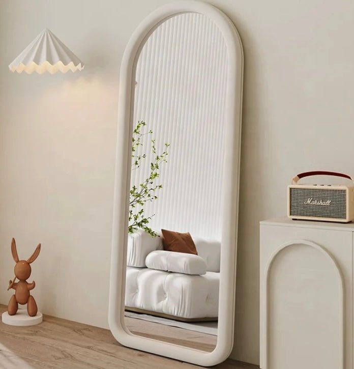 Off white velvet frame Arch Mirror