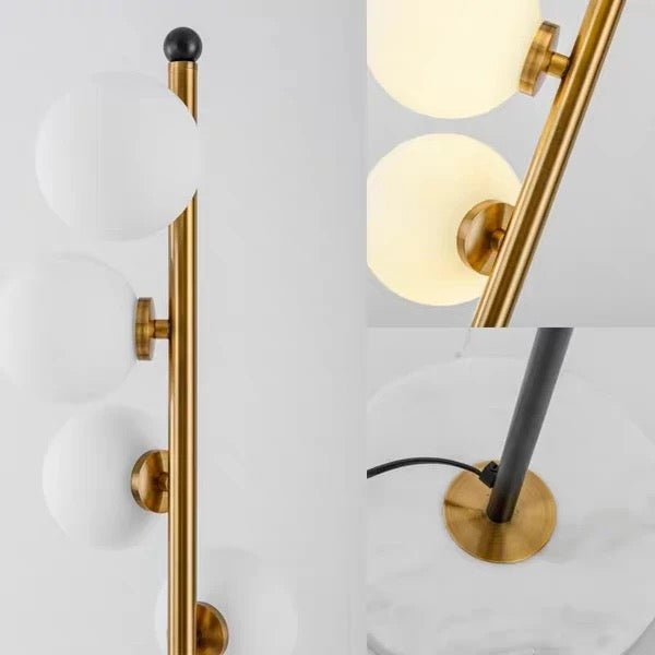 Opal Glass Ball Standing Floor Light with Spiral Design Modernist 6-Head Gold-Black Stand Up Lamp