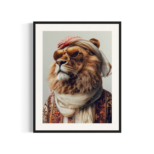 Sophisticated Lion in Cultural Attire