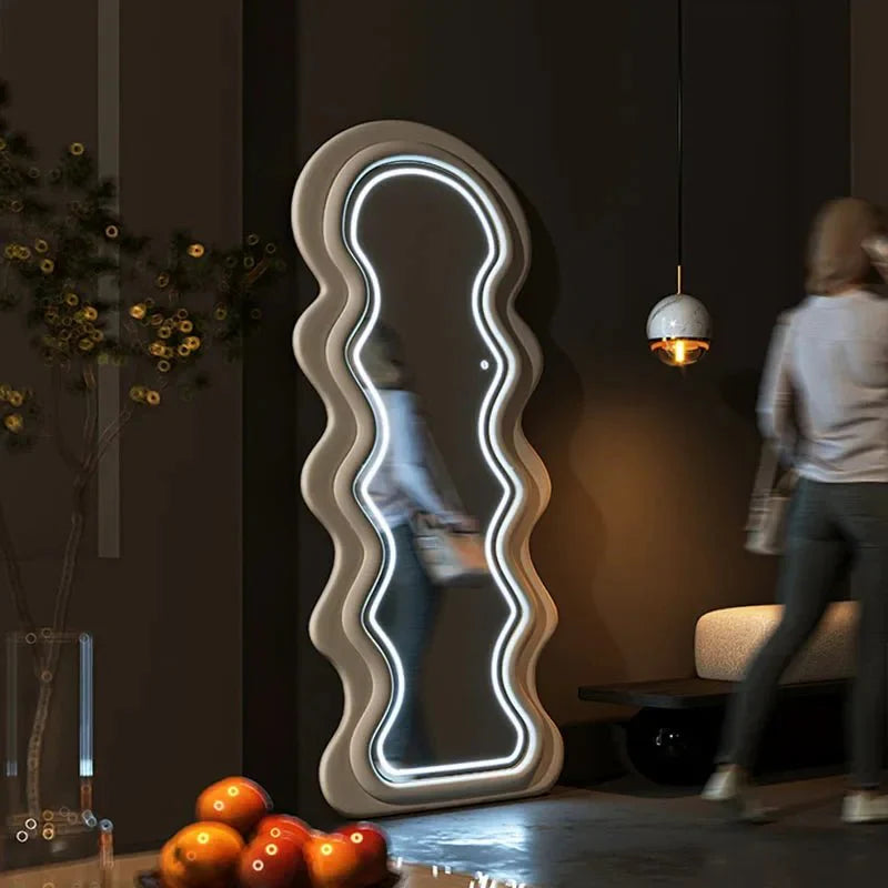 Wavy Fabric LED Free standing Mirror