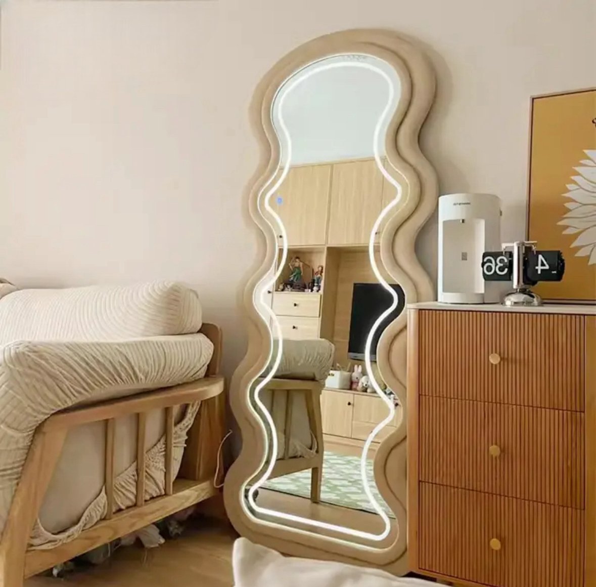 Wavy Fabric LED Free standing Mirror