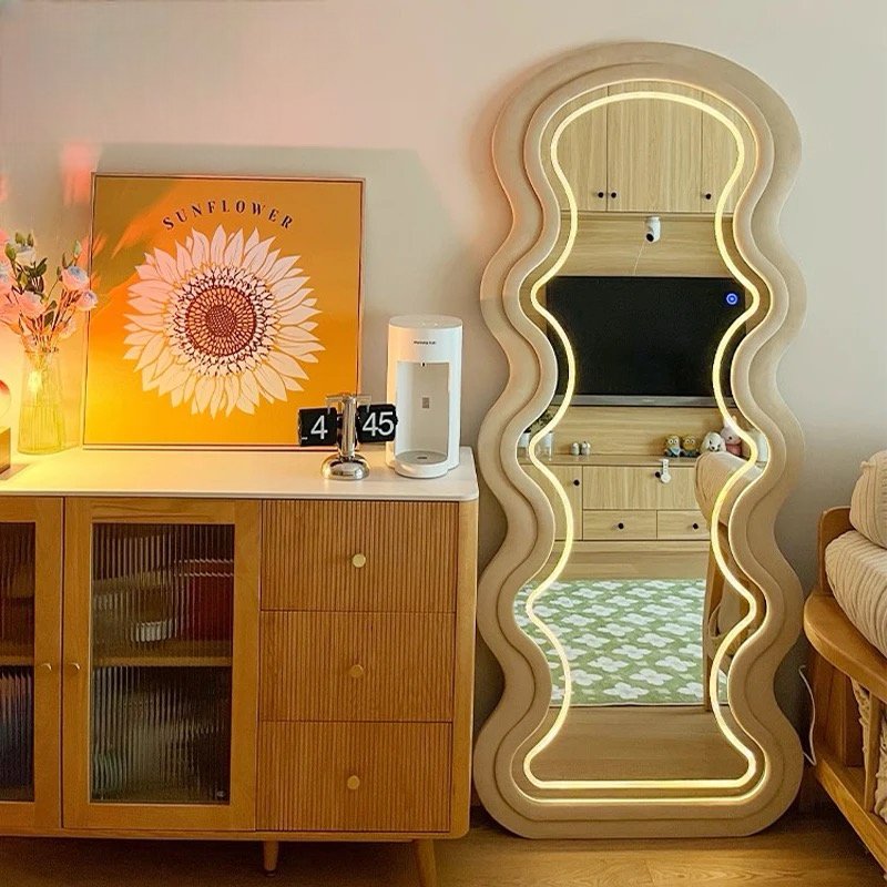 Wavy Fabric LED Free standing Mirror