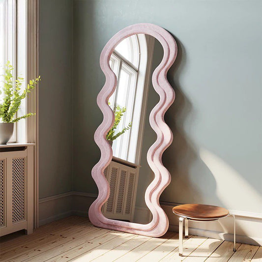 Wavy Pink frame velvet floor Mirror