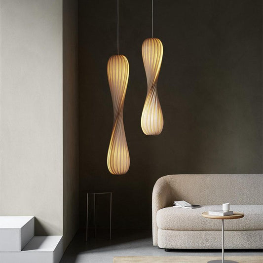 Wood curvy pendant light