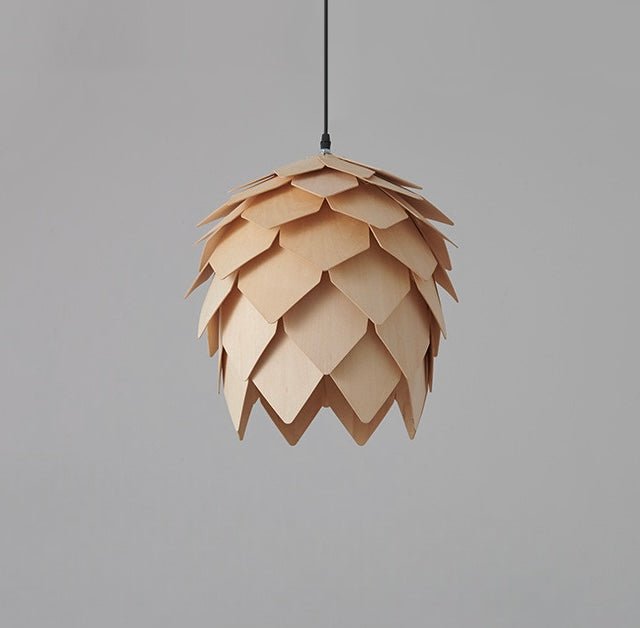 Wood pinecone pendant light