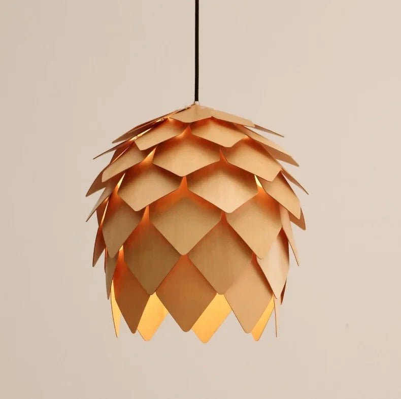 Wood pinecone pendant light