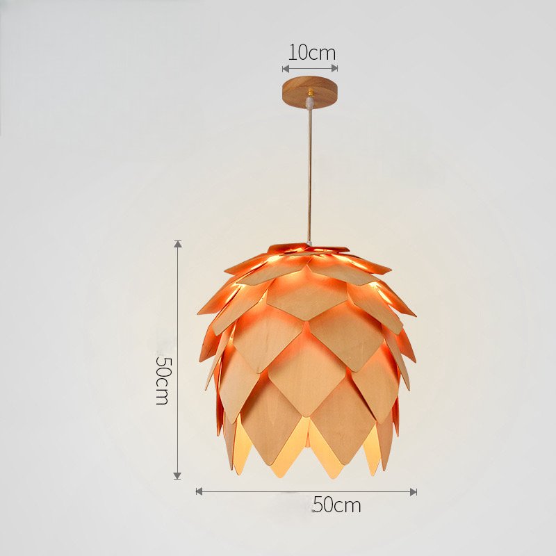 Wood pinecone pendant light